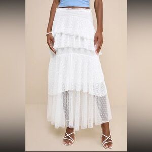Lulus boho white maxi skirt NWT